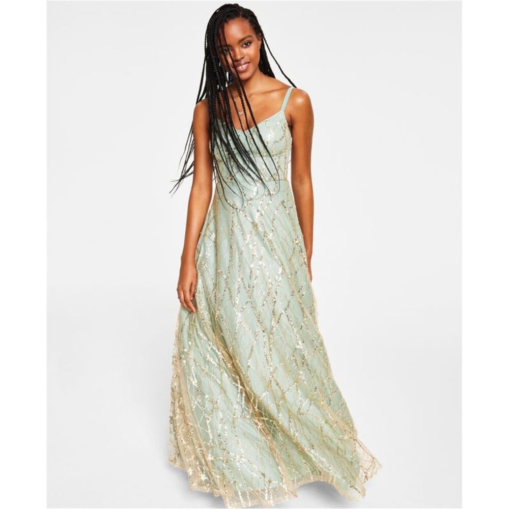 Say Yes to the Prom Womens Juniors Sequined Long Evening Gown Dress, NWT
